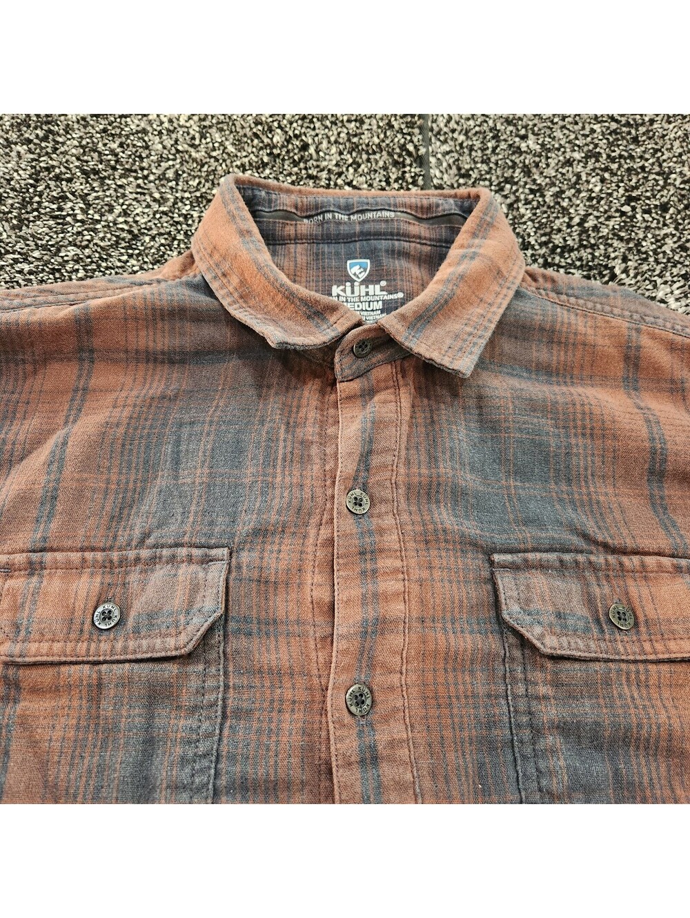 KUHL Shirt Mens Medium Plaid Flannel Long Sleeve Button Down Rust Blue Outdoor - Picture 8 of 8